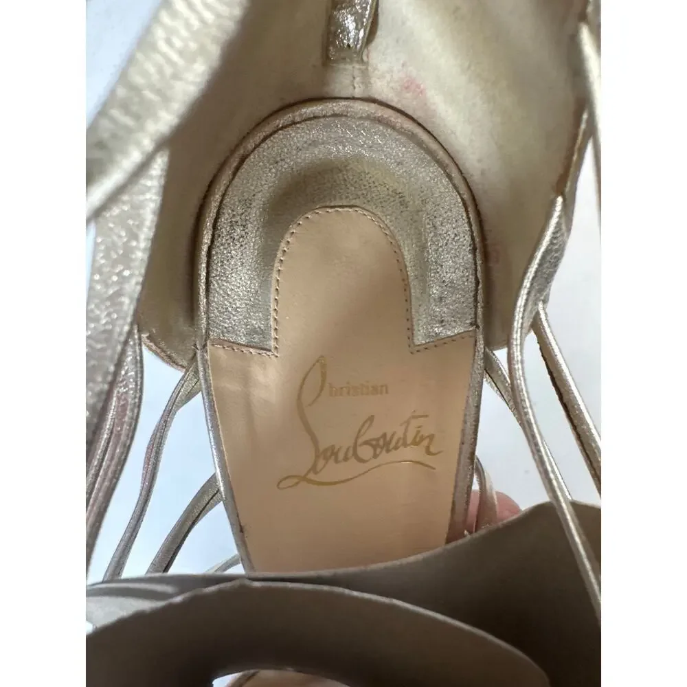 Christian Louboutin Nappa Silk Milla 100 Sandals Heels + Dust Bag Gold Gladiator